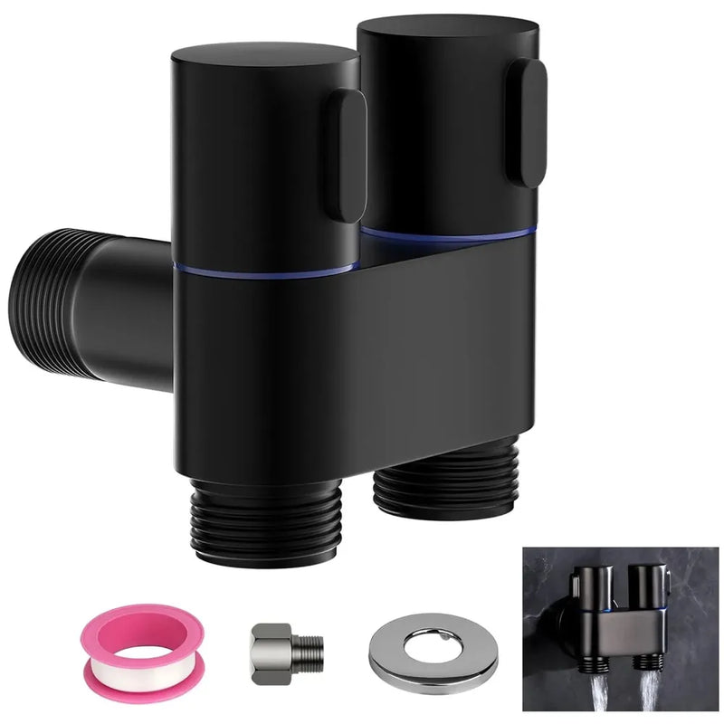 1-In-2-Out Dual Control Angle Valve, Angular Angle Cock Water Splitter Valve with Shut-Off, 1/2