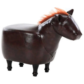 Upholstered Horse Ride-On Ottoman Footrest Stool with Vivid Adorable Animal Shape Padded Seat. (Kids and Adults, Horse)