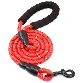 Braided 5 Ft, Strong Dog Leash with Comfortable Padded Handle and Highly Reflective Threads for Small Medium and Large Dogs. (Red)