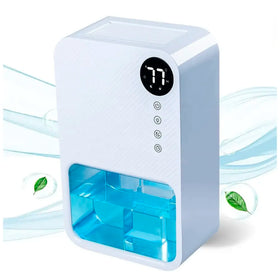 Electric Dehumidifier For Small Rooms And Offices, 1100ML Tank With LCD Display And 7 Ambient Lights, Auto Shut Off Dehumidifier White - 22.5cm x 15cm x 11cm