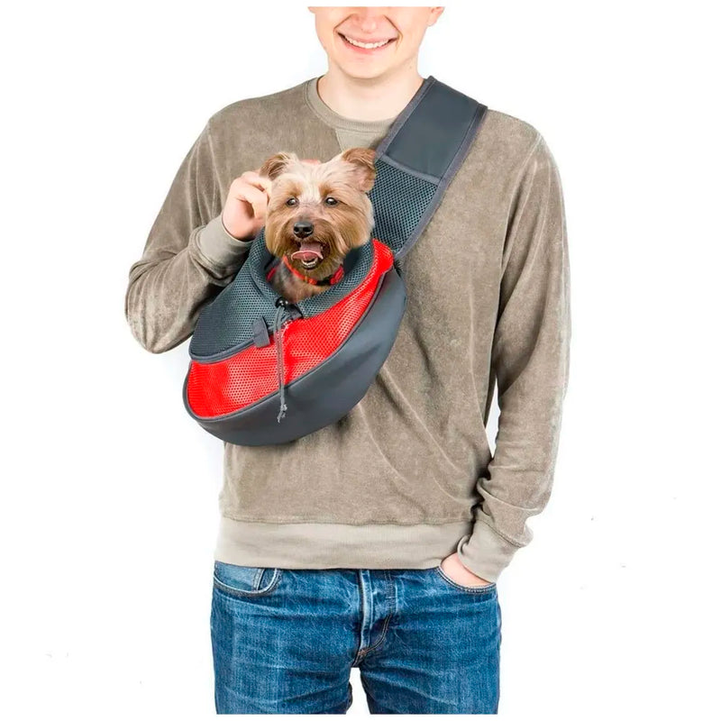 24x7 eMallยฎ Pet Sling Carrier - Small Dog Cat Sling Pet Carrier Bag Safe Comfortable Adjustable Pouch Single Shoulder Carry Tote Handbag for Pets Upto 10 Kgs. (Red) 18 x10 Inch
