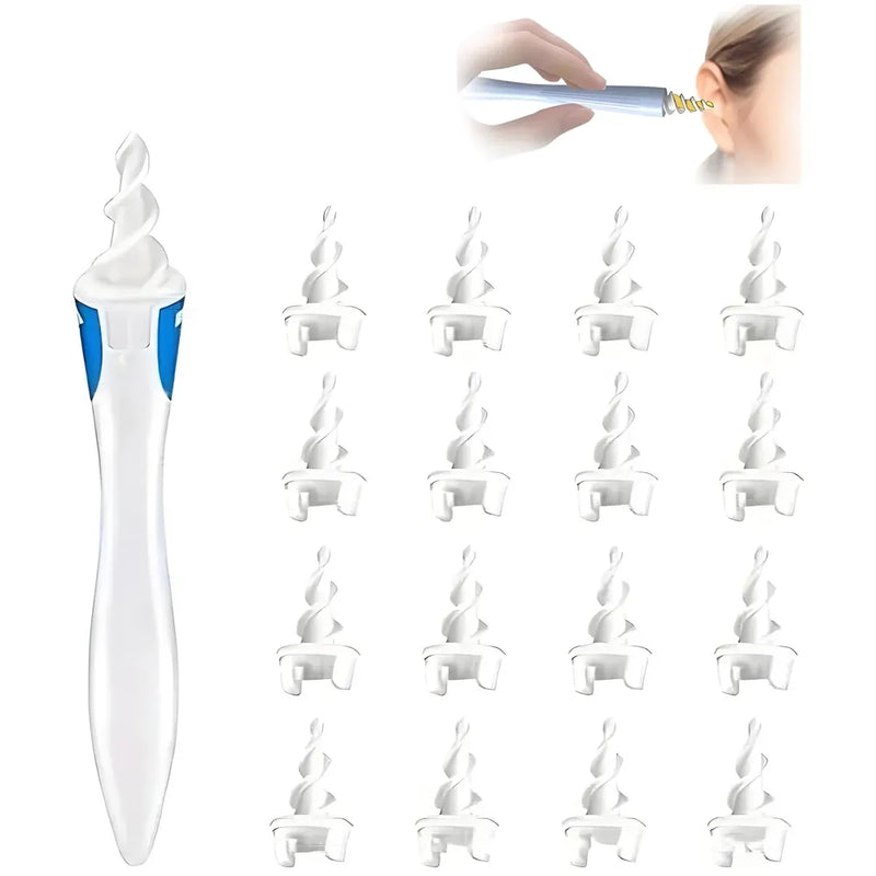 Ear Wax Removal Kit Tool, 16 Q-Grips Q tips Ear Wax Remover Reusable and Washable Replacement Soft Silicone Tips for Deep Cleaner Earwax, Ear Wax Removal Set