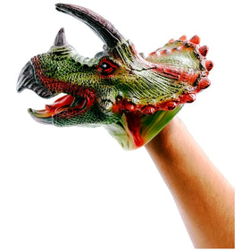 Triceratops Dinosaur Hand Puppet Brown Toys, Soft Rubber Realistic Raptor Dinosaur Head