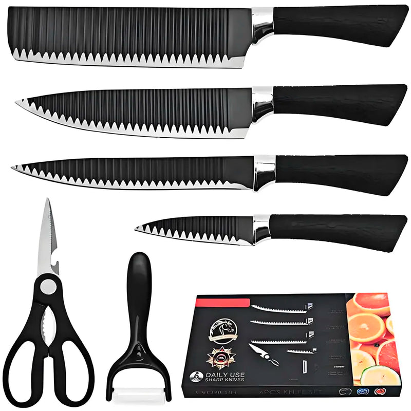 6 Pcs Knife Japanese Knife with Groove Pattern Chef Knife High Carbon Stainless Steel Laser Knives Kitchen with Box