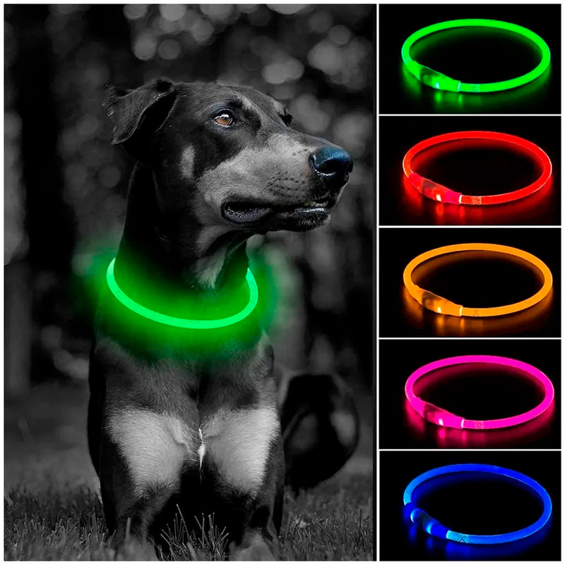 LED Dog Collar, USB Rechargeable LED Optical Fibre Collar Flashing Dog Collar DIY Light Up Necklaces Ensuring Safety for Night Walking 70-20 Cm (Green)