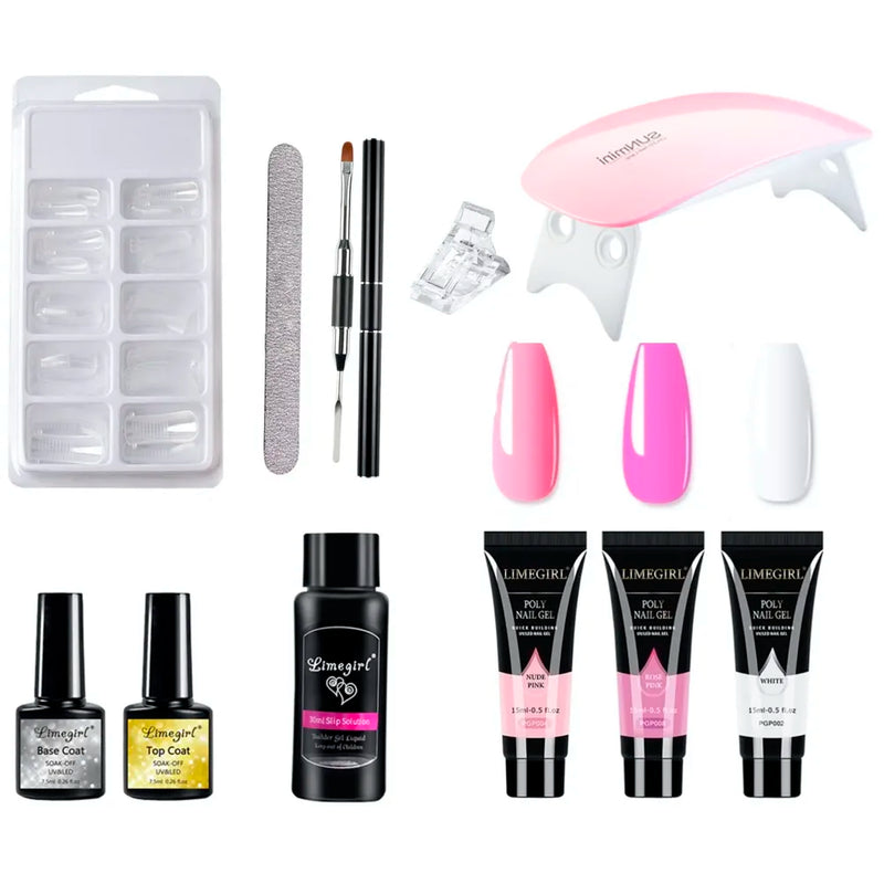 LIMEGIRL 3 Pc Rose Pink, Pink And White Acrylic Gel Poly Nail Gel Nail Gel Extension Set