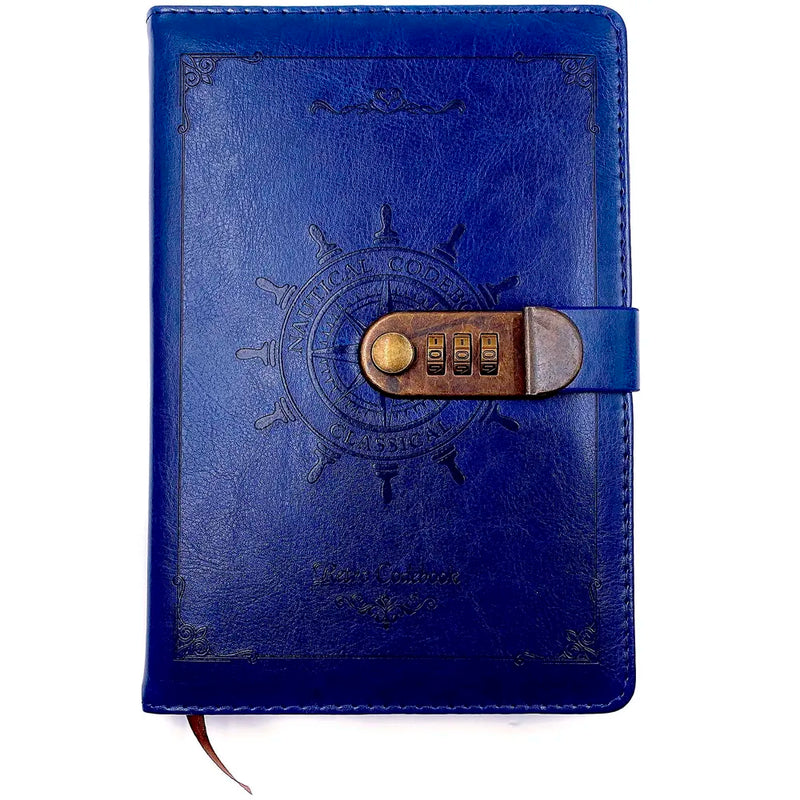 Novelty Diary Notebook with Number Combination Lock & PU Leather Cover Secret Lock Diary (22x15 cm, 230 Pages) (Blue)