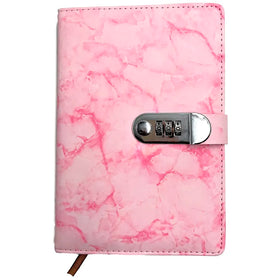 Lock Diary Notebook with Number Lock Combination PU Leather Pink Marble Design Cover 22x15 cm, 230 Pages