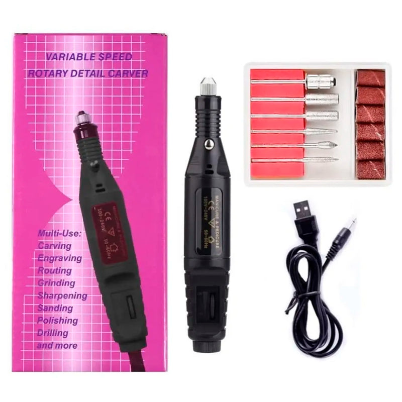 Black Mini Electric Nail Drill Art Manicure File, Portable Manicure Pen Sander Polisher for Exfoliating, Grinding, Polishing, Remove Nail Polish