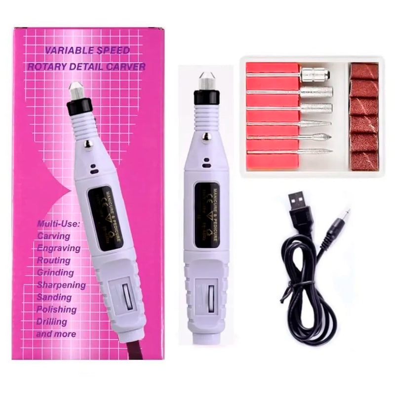 White Mini Electric Nail Drill Art Manicure File, Portable Manicure Pen Sander Polisher for Exfoliating, Grinding, Polishing, Remove Nail Polish