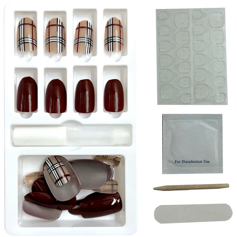 Press on Gel Nails 30 Pcs with Double Sided Jelly Adhesive Nail Glue Nail Filer Red Designer