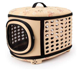 Portable Breathable EVA Car Soft Fabric Pet Carrier Folding Outdoor Storage Puppy Travel Transport Bag Pack for Dog Cat 43 x 38 x 30 cm (Beige)