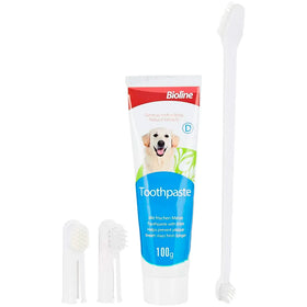 Chicken Dog Tooth Brushing Kit Teeth Cleaning Kit Plaque and Tartar Control Toothpaste with 3 Toothbrush for Dogs Eliminates Bad Breath, Dog Toothpaste Chicken Flavour.