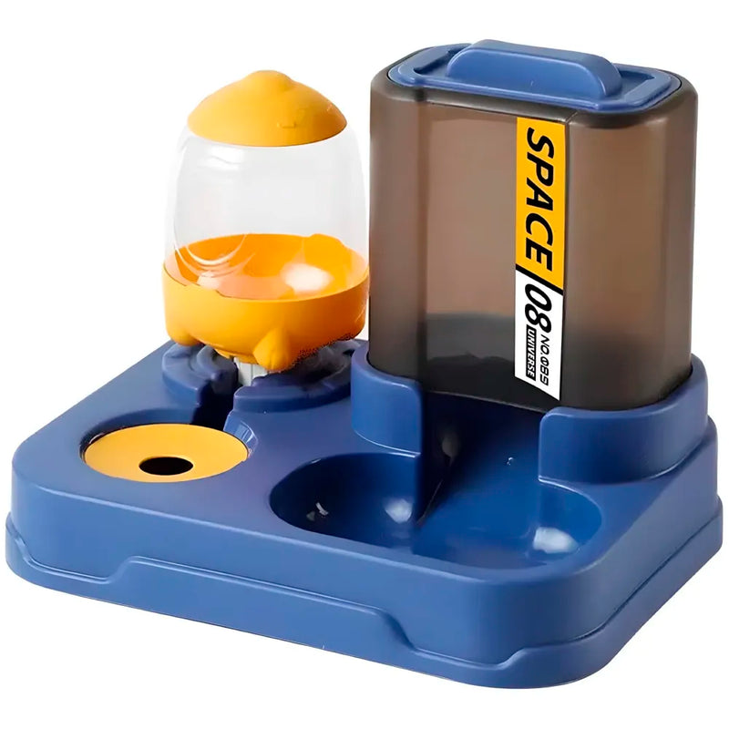 2 in 1 Automatic Water and Food Feeder Dispenser for Small Medium Big Dog Pets Puppy Kittens, Gravity Design Pet Auto Feeder Cat Food Dispenser and Auto Dog Water Dispenser 1 L Space Blue