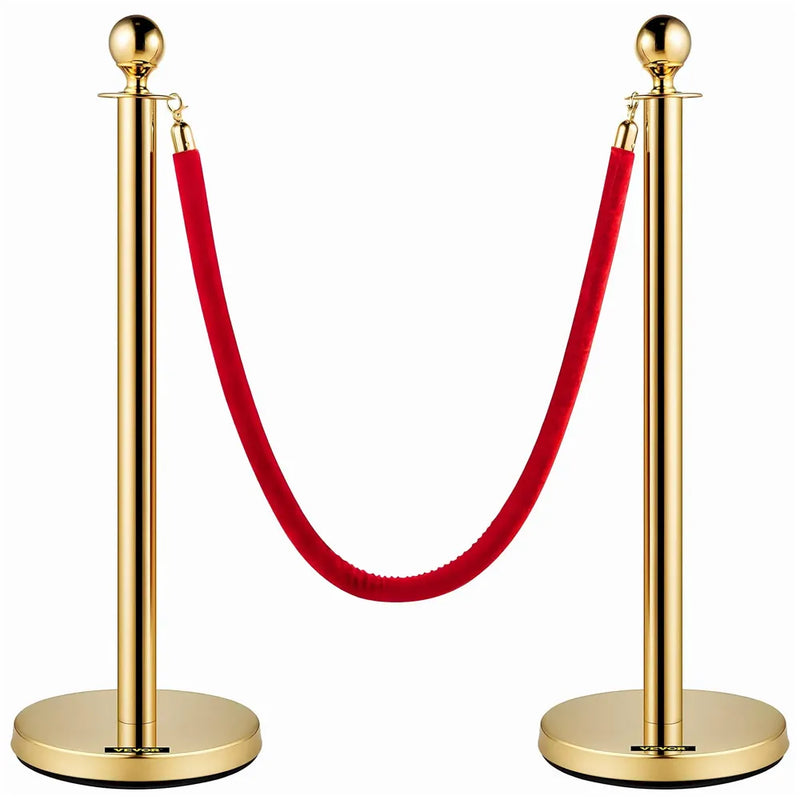 Gold Queue Manager With Velvet Rope - 2 Pcs Posts,1 Pc 5 ft Red Velvet Rope, Stanchion Post with Ball Top, Crowd Control Barriers, Red Carpet Poles, Queue Manager Royal Collection