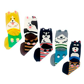 Dog Socks 5 Pairs Cute Funny Animal Cotton Socks for Girls Women 80% Cotton, 15% Acrylic, 5% Spandex, Machine Washable