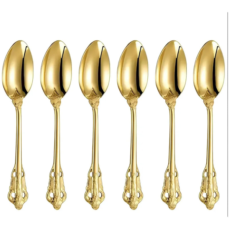 Gold Golden Mini Tea Spoon, Coffee Stainless Steel Small Spoons for Dessert, Espresso Spoons Tea, Sweets, Drinks, Set of 6 Royal Collection 11Cm/4.33 Inch