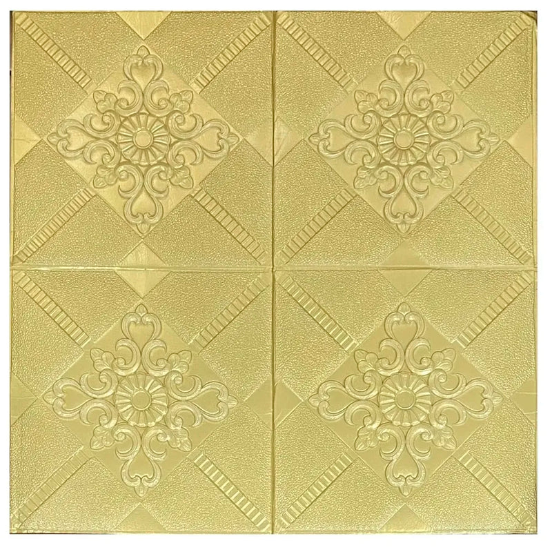 Gold Foam Wall Paper, 3D Wall Stickers 70 x 70 Cm Self-Adhesive Panel Decal PE Wallpaper - Peel and Stick Wall Panels Golden (1)