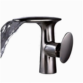 Waterfall Dark Grey Faucet Tap Mixer Hot and Cold Heavy Single Lever Basin Mixer 15.5 Cm 360 Degree Rotating Spout and Ceramic Cartridge for Bathroom Wash Basins
