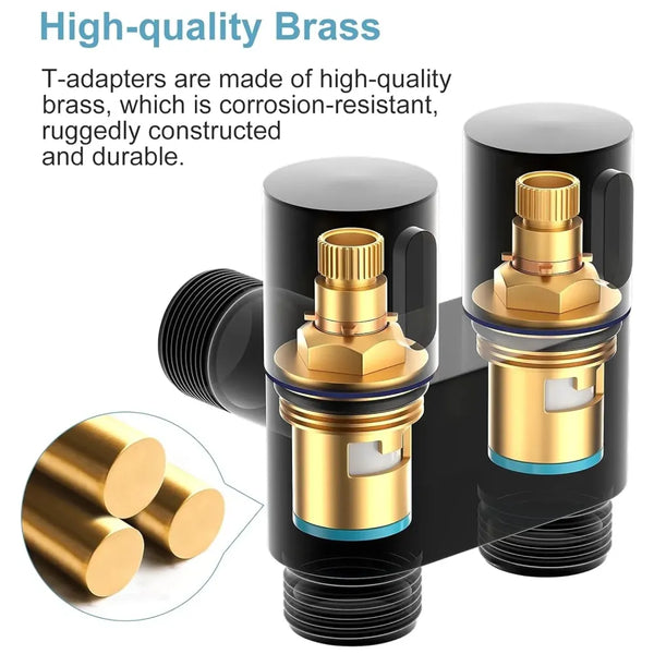 1-In-2-Out Dual Control Angle Valve, Angular Angle Cock Water Splitter Valve with Shut-Off, 1/2