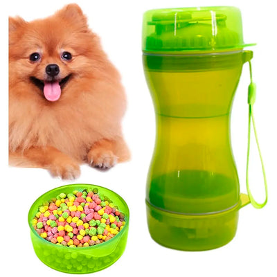 2 in 1 Dog Water Bottle Portable Food Container Drinking Bowl for Small Medium Dogs Outdoor Travel Pet Water Dispenser Feeder Green