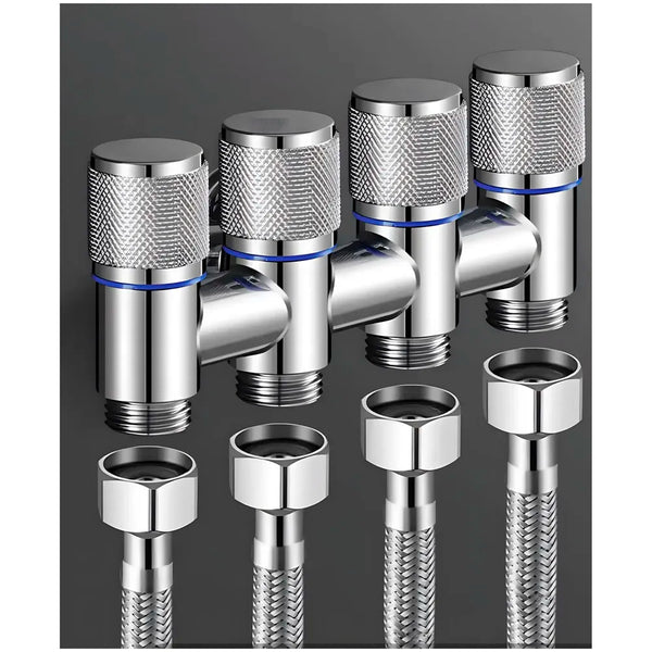 4 in 1 Angular Angle Valve Black Triple Tap for Bathroom, Geyser | Luxury Series Three-Way Angle Valve 4 in 1 valve for Bathroom Three Way Tap Silver Chrome Washing Machine. 15 x 6.5 cm - 2