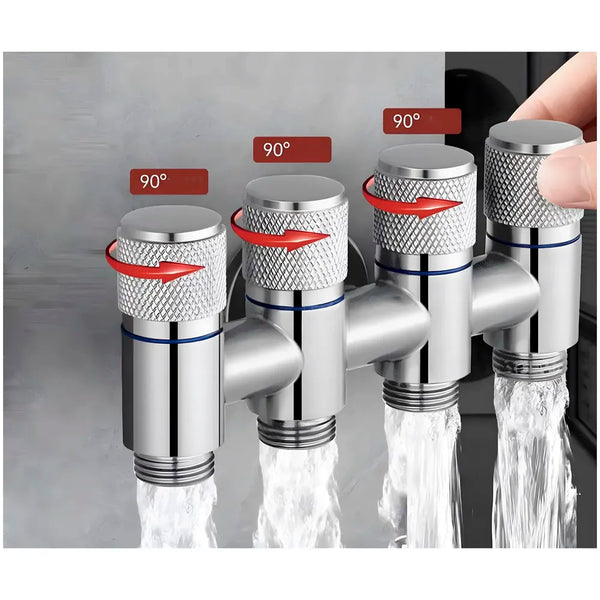 4 in 1 Angular Angle Valve Black Triple Tap for Bathroom, Geyser | Luxury Series Three-Way Angle Valve 4 in 1 valve for Bathroom Three Way Tap Silver Chrome Washing Machine. 15 x 6.5 cm - 3
