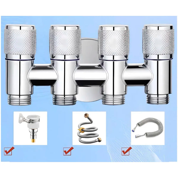 4 in 1 Angular Angle Valve Black Triple Tap for Bathroom, Geyser | Luxury Series Three-Way Angle Valve 4 in 1 valve for Bathroom Three Way Tap Silver Chrome Washing Machine. 15 x 6.5 cm - 5