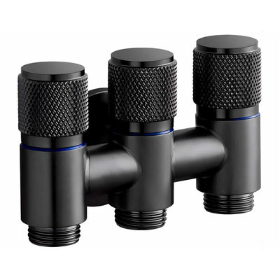 AQUAKART 3 in 1 Angular Angle Valve Black Triple Tap for Bathroom, Geyser | Luxury Series Three-Way Angle Valve 3 in 1 valve for Bathroom Three Way Tap Black Washing Machine. 11 x 7 cm