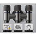 AQUAKART 3 in 1 Angular Angle Valve Black Triple Tap for Bathroom, Geyser | Luxury Series Three-Way Angle Valve 3 in 1 valve for Bathroom Three Way Tap Black Washing Machine. 11 x 7 cm - 3