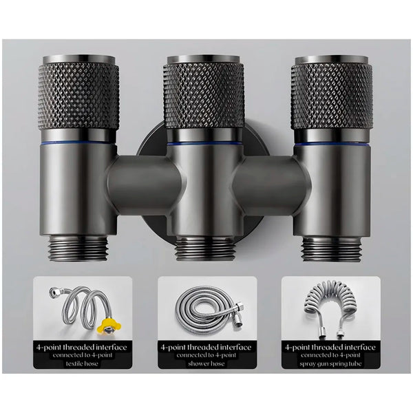AQUAKART 3 in 1 Angular Angle Valve Black Triple Tap for Bathroom, Geyser | Luxury Series Three-Way Angle Valve 3 in 1 valve for Bathroom Three Way Tap Black Washing Machine. 11 x 7 cm - 3