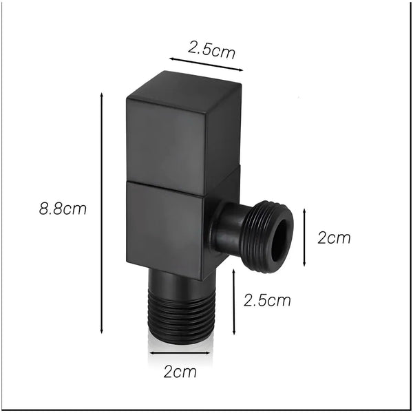Angular Black for Bathroom wash basin, Geyser | Luxury Series One-Way Angle Valve | Wall Mounted. Stop Cock Toilet Commode, Washbasin, Square Design - 6.5 cm x 5 cm - 3