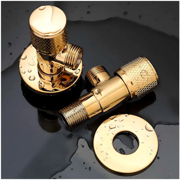 Gold Angular Stop Valve Stop Cock Angle Valve For Bathroom Kitchen With Flange For Geysers Washbasins Washroom Round Golden - 8.7 cm x 3cm - 1 piece - 2