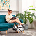 Upholstered Cow Ride-On Ottoman Footrest Stool with Vivid Adorable Animal Shape Padded Seat. (Kids and Adults, Cow) - 3