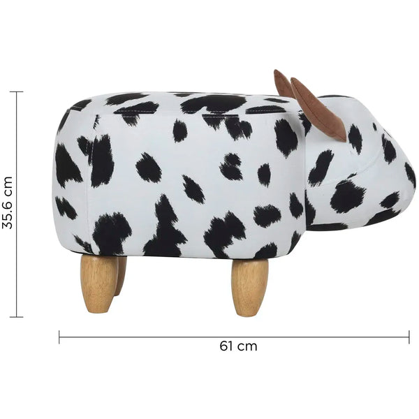 Upholstered Cow Ride-On Ottoman Footrest Stool with Vivid Adorable Animal Shape Padded Seat. (Kids and Adults, Cow) - 4