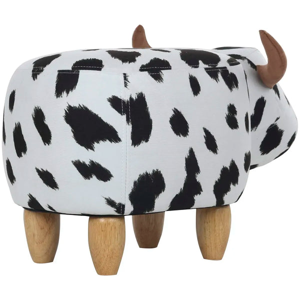 Upholstered Cow Ride-On Ottoman Footrest Stool with Vivid Adorable Animal Shape Padded Seat. (Kids and Adults, Cow) - 5