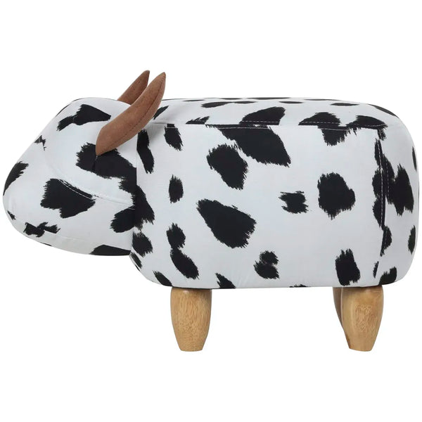 Upholstered Cow Ride-On Ottoman Footrest Stool with Vivid Adorable Animal Shape Padded Seat. (Kids and Adults, Cow) - 9