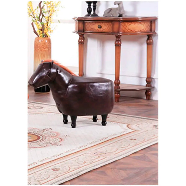 Upholstered Horse Ride-On Ottoman Footrest Stool with Vivid Adorable Animal Shape Padded Seat. (Kids and Adults, Horse) - 3