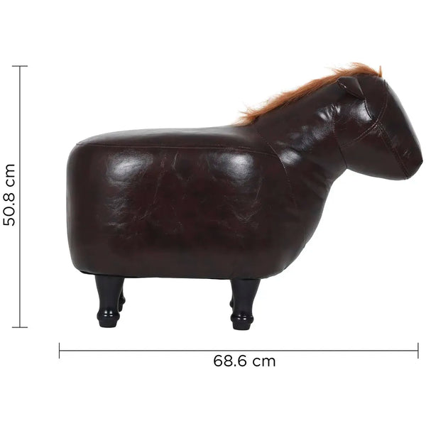 Upholstered Horse Ride-On Ottoman Footrest Stool with Vivid Adorable Animal Shape Padded Seat. (Kids and Adults, Horse) - 6
