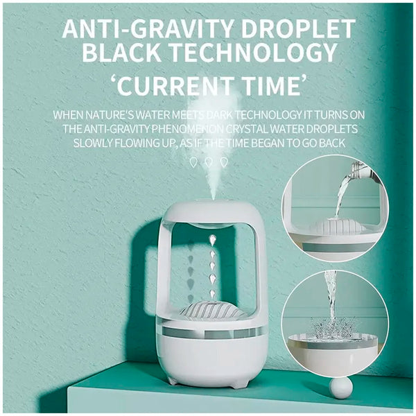 Anti-Gravity Humidifier Ultrasonic Cold Mist With Water Drop Spraying, Backflow Of Water Unique Lighting Design, Bedroom And Office Humidifier, Automatic Stop Function, White, 500 ML - 6