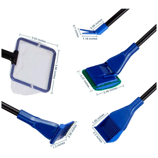 5 in 1 Aquarium Fish Tank Clean Set Algae Scraper Fish Net Sponge Plant Fork Gravel Rake. Telescopic 80cm Rod. - 7