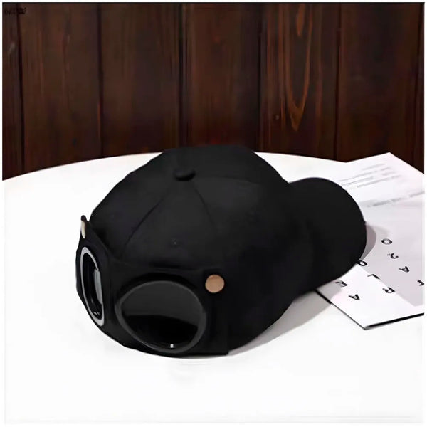 Aviator Cap for Men & Women, Retro Streetwear Baseball Hat with Built-in Aviator Lens Design, Adjustable Cotton Cap – Black - 3