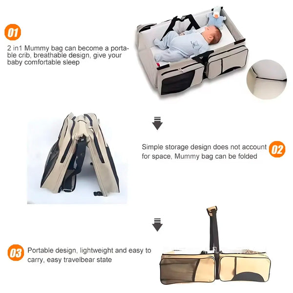 Baby Bed Bag Portable 3 in 1 Portable Bassinet Cot Crib Bags for Infant Sleeping Resting Nappy Changing Station for 0-12 Months - 3
