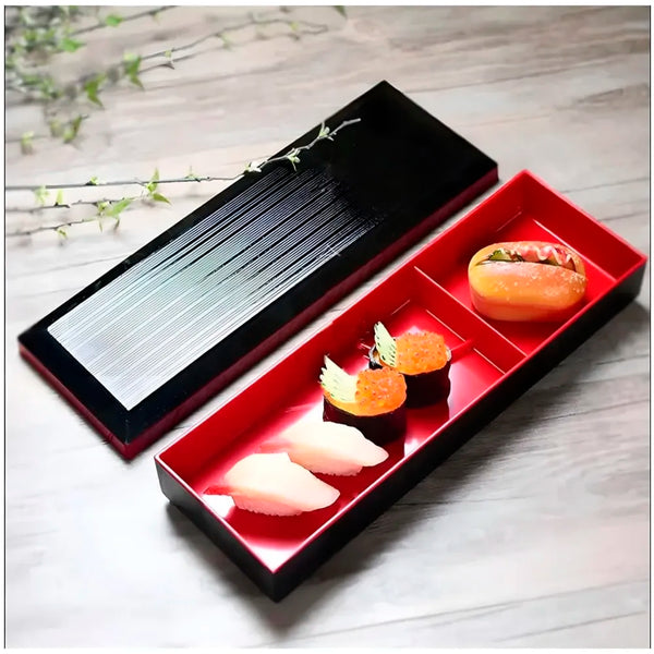 Japanese bento box Black and Red Japanese Style Bento Tray For Sushi Serving - 2 Compartments – 35 cm x 12 cm x 4.5 cm - 4