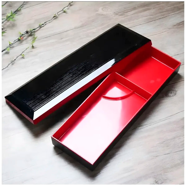 Japanese bento box Black and Red Japanese Style Bento Tray For Sushi Serving - 2 Compartments – 35 cm x 12 cm x 4.5 cm - 7