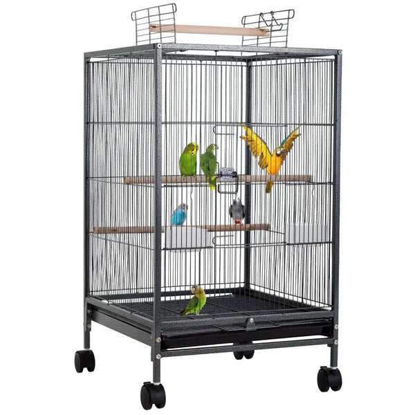 30 inch Sturdy Large Bird metal Cage for Parakeets Cockatiels Parrot Sun Conure Green-Cheeked Parakeet Lovebird Canary Finch Lovebird Pigeons Parrot with Rolling Stand (Black, Large)