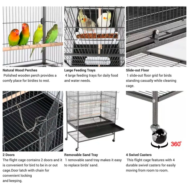 30 inch Sturdy Large Bird metal Cage for Parakeets Cockatiels Parrot Sun Conure Green-Cheeked Parakeet Lovebird Canary Finch Lovebird Pigeons Parrot with Rolling Stand (Black, Large) - 6