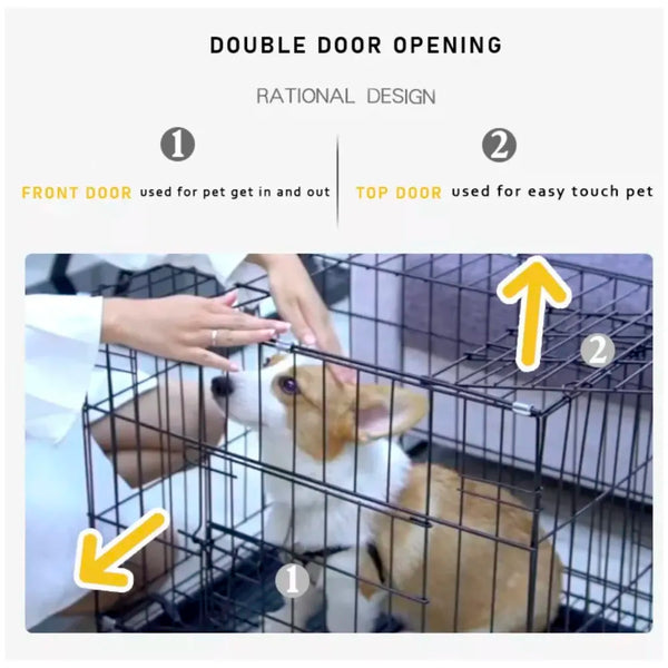 28 Inch Pet cage, Dog Cage Double Door with Paw Protector and Removable Tray, Crate, Carrier Play Pen, pet House, Fence, Kennel (Medium - 28 x 24 Inch) - 4