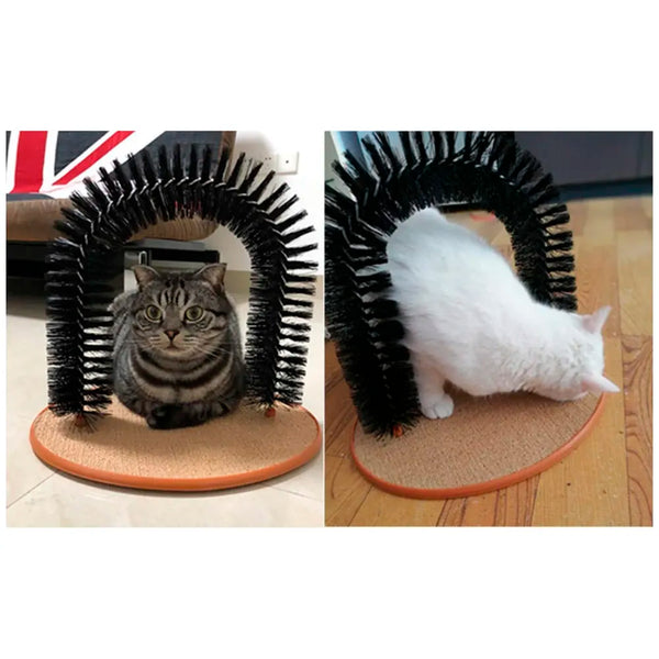 Cat Arch Self Groomer Massager Groom Toy Dog Brushes Pet Puppy Cat Scratcher Toys Fur Grooming Cat Toy Brush Controls Shedding with Scratch Pad and Catnip Interactive Kitten Toys 12 Inches - 2