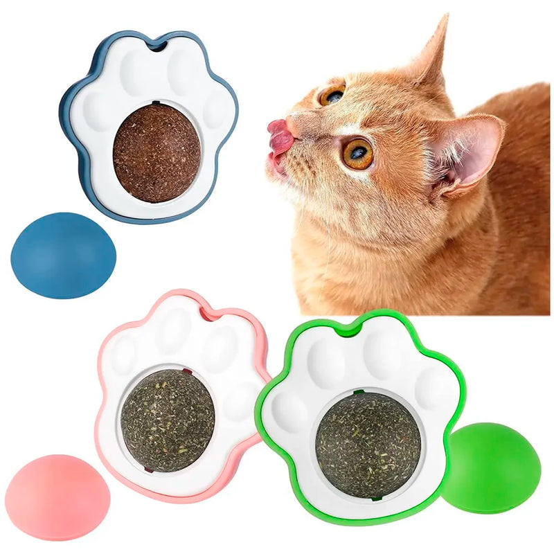 Catnip Wall Toy, Rotatable Catnip Lick able Balls, Safe Healthy Kitten Chew Toys, Teeth Cleaning Cat Bite Toy, Cat Wall Treats, 1 PC